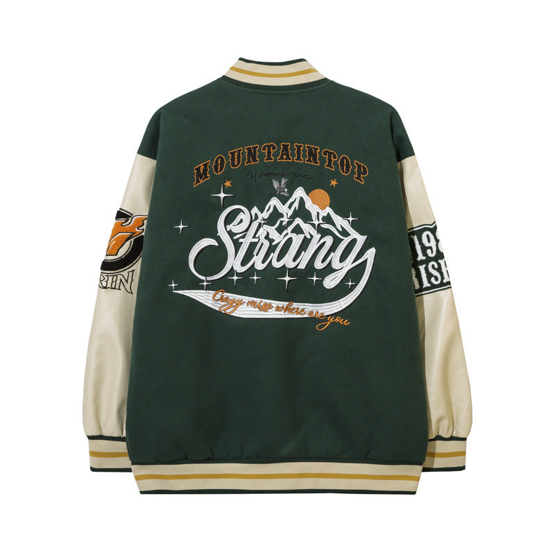 Women Jackets Retro College Style Embroidery Stitching Baseball Uniform Loose All-Match