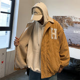 Men Cotton Coat Corduroy Cotton Jacket Winter Fleece-lined Thickened