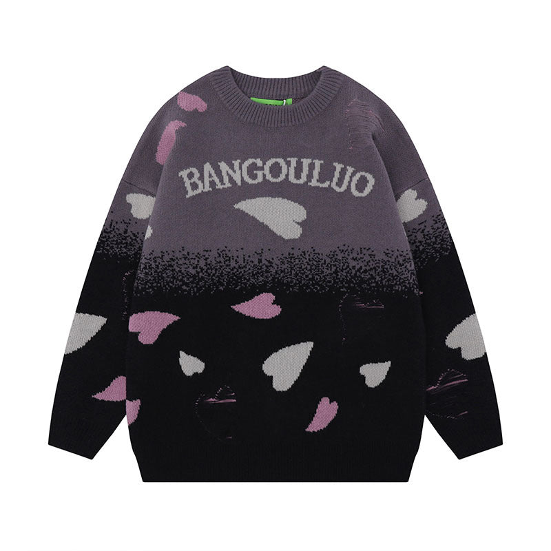 Women Sweater Sweet Cool Love Gradient Jacquard Knitted Sweater