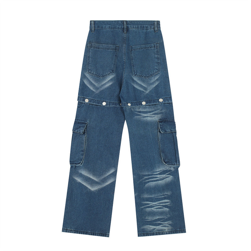 Men Jeans Detachable Trousers Workwear with Pocket Stitching Buttons