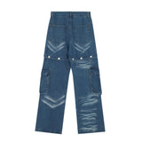 Men Jeans Detachable Trousers Workwear with Pocket Stitching Buttons