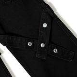 Men Jeans Punk Bandage Button Pocket Overalls