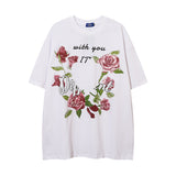 Men T-Shirt Vintage Floral Print Oversize