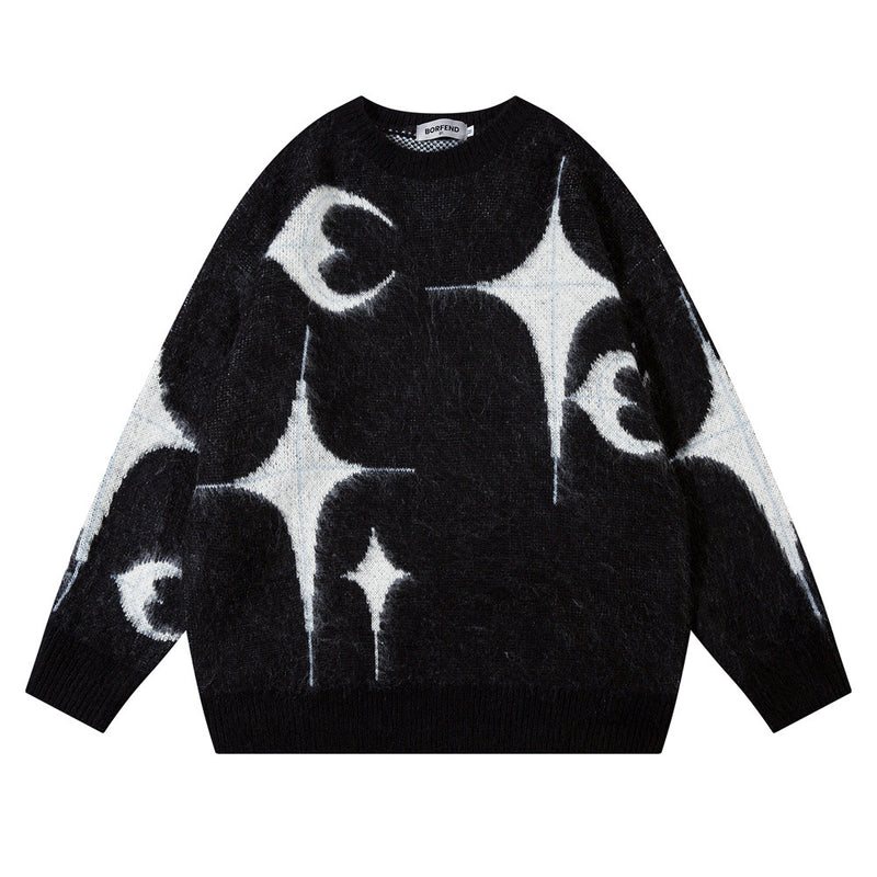 Men Sweater Deer Plush Knitted Sweater Crew Neck Sweater