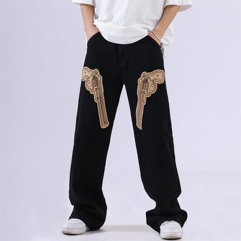 Men Jeans Embroidery Revolver Loose