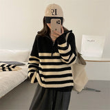 Women Pullover Sweater Slimming Stripes Sweater
