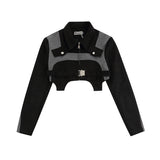 Women Jackets Retro Patchwork Irregular Skirt Suit