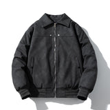 Mens Vintage Jackets PU Leather Jacket Lapel Padded Cotton Jacket Motorcycle Leather Cotton Jacket