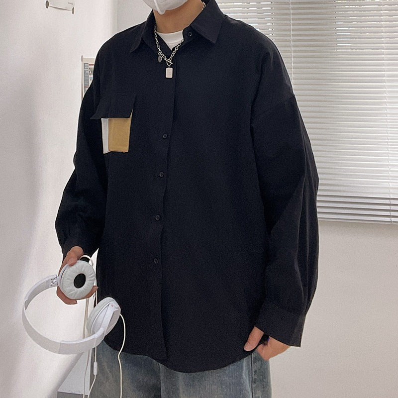 Men Shirts Stitching Loose Casual Jacket