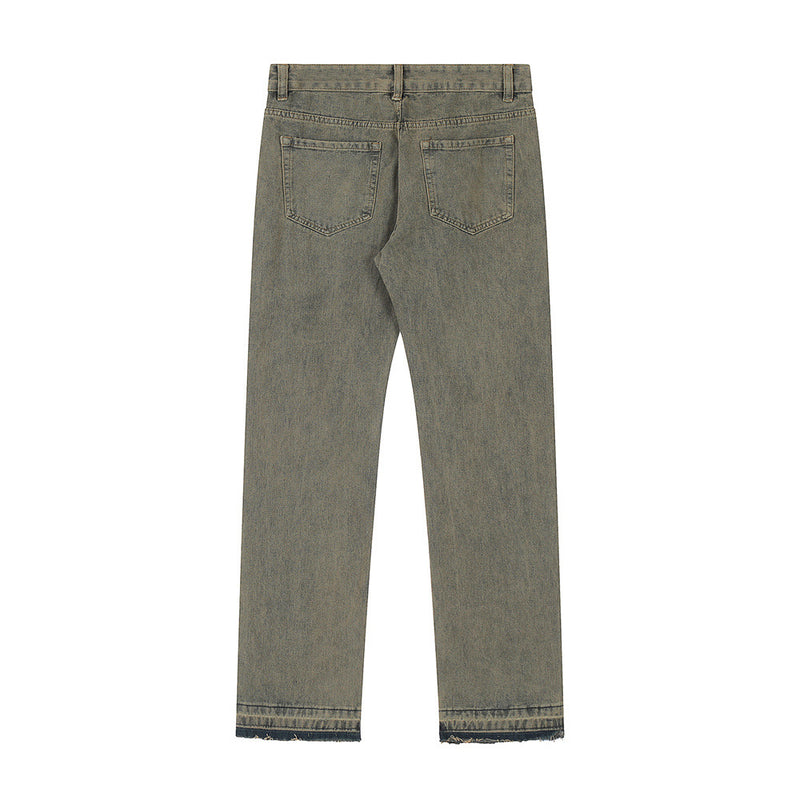 Men Jeans Vintage Letter Print Loose Distressed Burrs