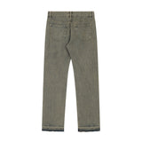 Men Jeans Vintage Letter Print Loose Distressed Burrs