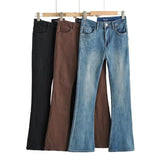 Women Jeans Retro Slim Fit Bell-Bottom Pants Stretch Tight