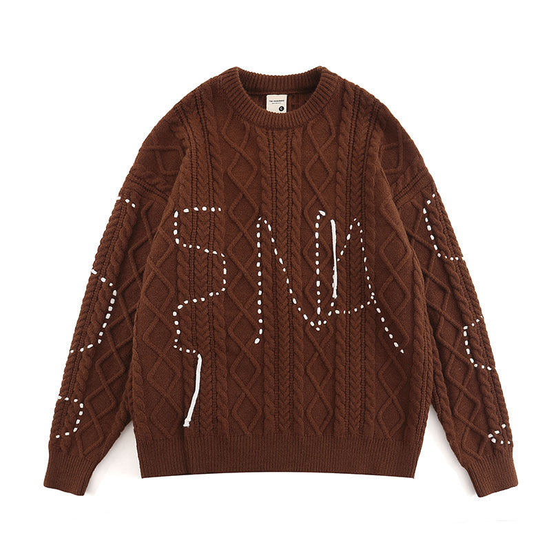 Women Sweater Contrast Color Letter Jacquard round Neck Sweater Sweater