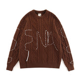 Women Sweater Contrast Color Letter Jacquard round Neck Sweater Sweater