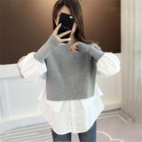 Women Pullover Sweater Fake Two Pieces Fashion Sweater