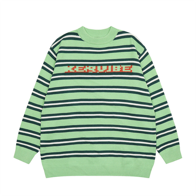 Men Sweater Striped Crew Neck Sweater Loose Inner Wear
