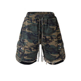 MIJKO Men Shorts Casual Pants Drawstring Splicing Camouflage Shorts