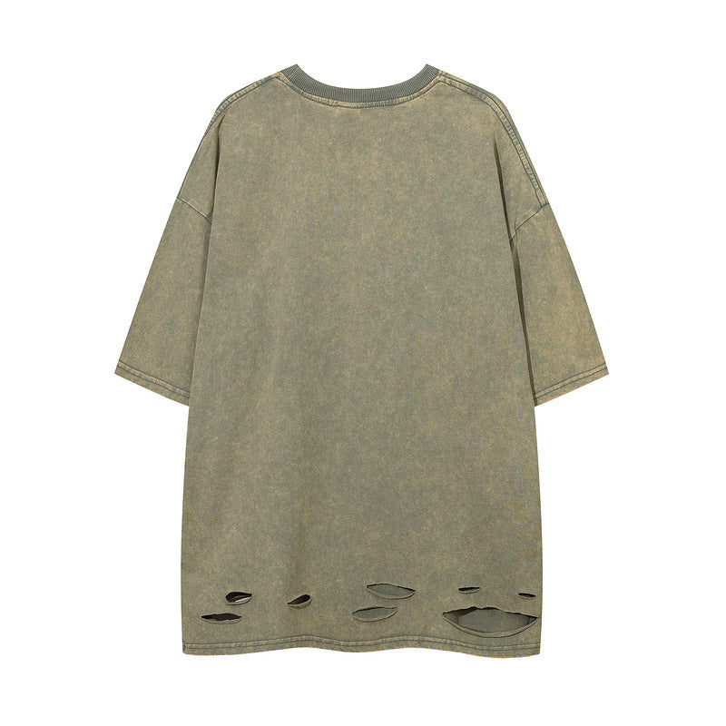 Men T-shirt Graffiti Printing Knife Ripped Loose Casual