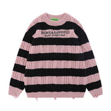 Women Sweater Striped Knitted Sweater College Style