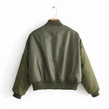 Women Cotton Coat Short Green Jacket Female Stand-up Collar Slim Fit