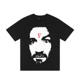 Vlone T Shirt Character Print Short Sleeve T-shirt Men and Women Couple High Street Wide Loose Large V Half Sleeve