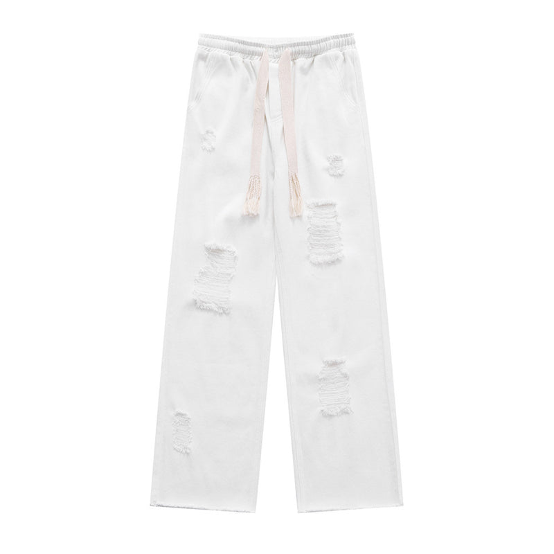 Men Jeans Ripped Frayed Casual Loose