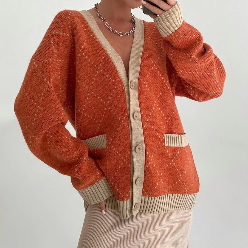 Women Work Business Casual Sweaters Knitwear V-neck Loose Cardigan Sweater