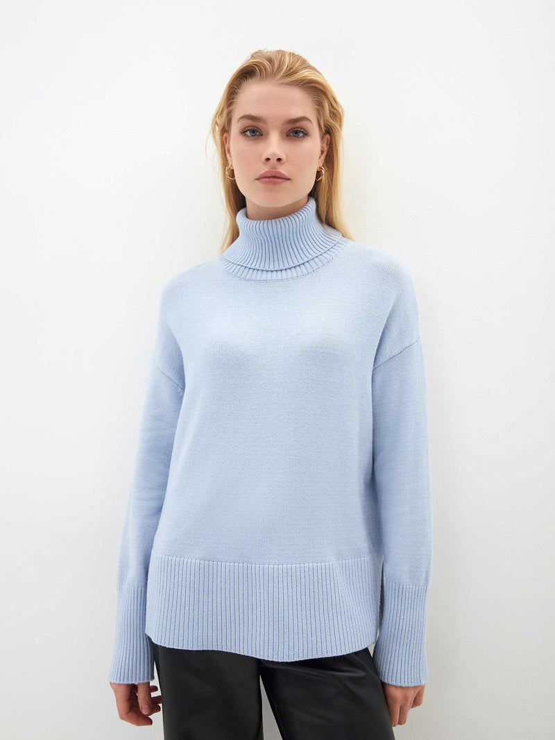 Women Work Business Casual Sweats Knitted High Collar Loose Sweater
