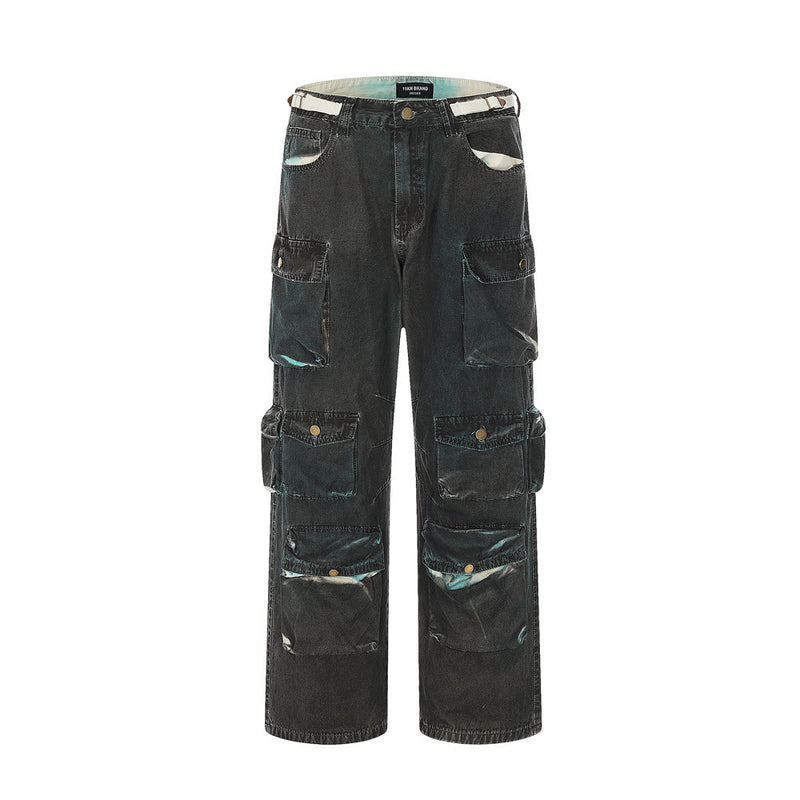 Men Jeans Personalized Multi-Pocket Workwear Style Jeans