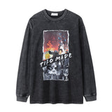 Men Long Sleeve T-Shirt Rap Rock Character Print Loose Hip Hop Distressed