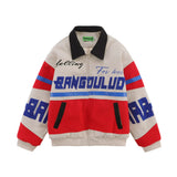Men Cotton Mixed Jacket Coat Racing Suit Men's Winter Cotton Padded Stitching Embroidery Letters Polo Collar Jacket