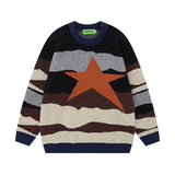 Women Sweater Vintage Contrast Striped Knitted Lazy Sweater