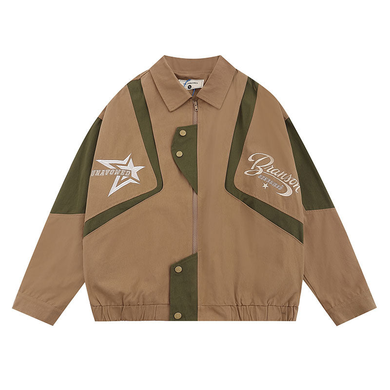 Women Jackets Retro Patchwork Lapel Baseball Uniform