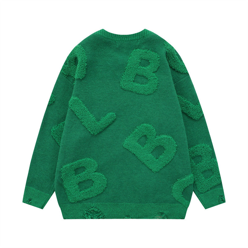 Men Sweater Flocking Three-Dimensional Embroidery Sweater