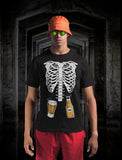 Funny Mens Skeleton Beers in Belly Shirt Ribcage Xray Hallow