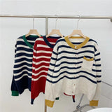 Women Knitted Cardigan Striped Knitted Cardigan Loose Sweater