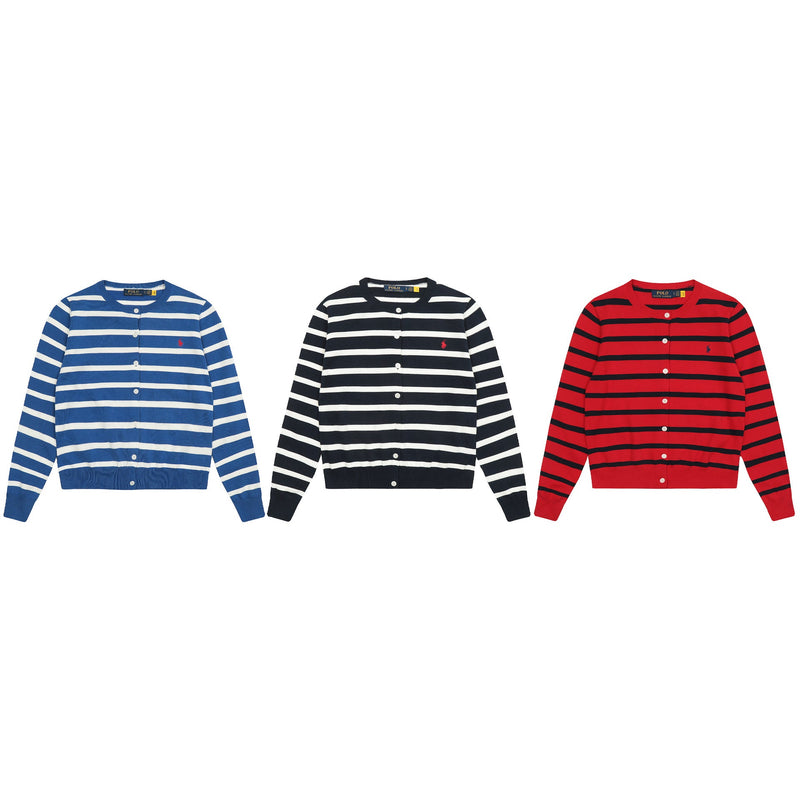 Ralph Lauren Knitted sweaters RL striped crew neck embroidered logo knitted cardigan long sleeves