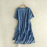 Women Dresses Casual Embroidery Denim Dress