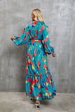 Women Dress Lace-up Waist Lantern Sleeve Dress