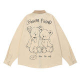 Men Long Sleeved T Shirt Printed Long Sleeve Shirt Loose Spring and Autumn Color Matching Street Fashion Zipper Shirt