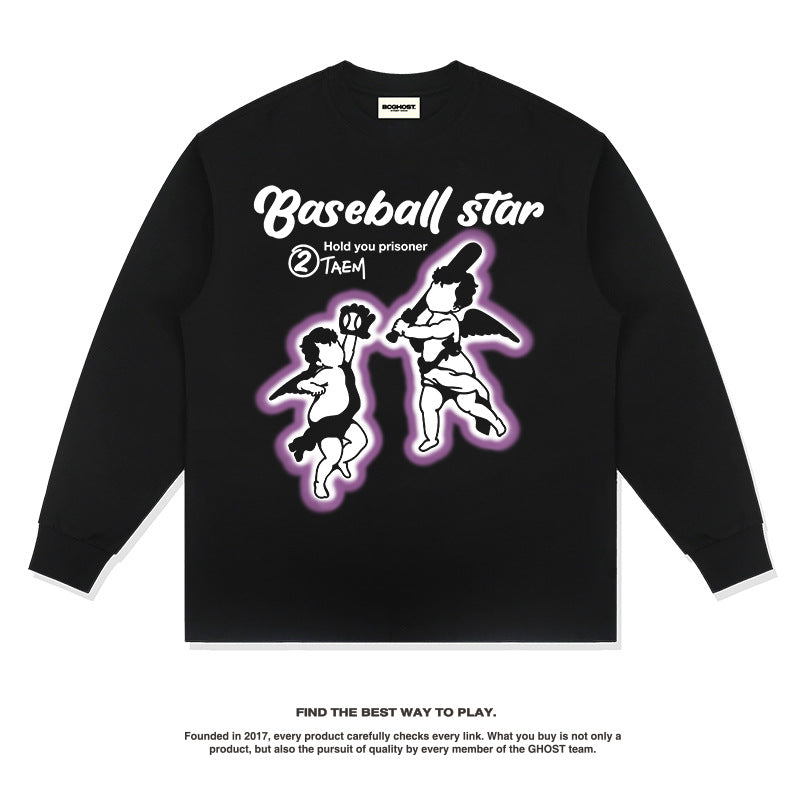 Unisex Long Sleeve Shirt Autumn and Winter T-Shirt Washed Loose