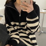 Women Pullover Sweater Slimming Stripes Sweater