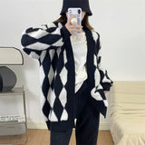 Women Knitted Diamond Pattern Knitted Loose Sweater