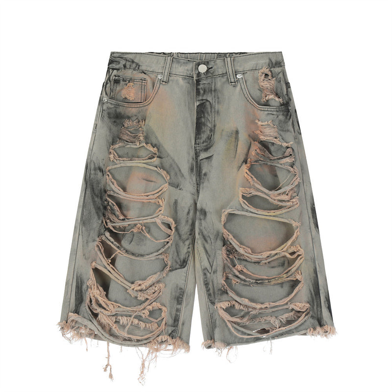 Men Shorts Ripped Cool Denim Shorts Punk Design