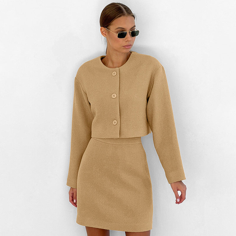 Women Co-Ords Autumn and Winter Woolen Coat High Waist