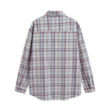 Men Long Sleeved T Shirt Plaid Long Sleeve Shirt Men's Casual Loose Spring and Autumn Embroidered Shirt Coat