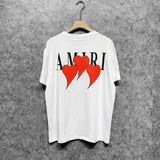 Amiri T Shirt Red Heart Printing Casual round Neck Short Sleeves T-shirt