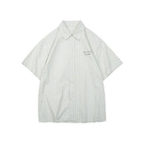 Unisex Shirt Embroidered Casual Loose Striped Cotton