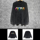 Purple Brand Distressed Long Sleeve Shirt Fashion Distressed Loose Long-sleeved Top