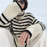 Women Pullover Sweater Striped Sweater Loose Temperament